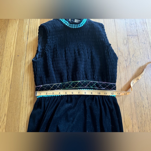 70s Vintage Sandine Originals Black Velour Maxi Dress with Shirred Bust - Picture 6 of 8